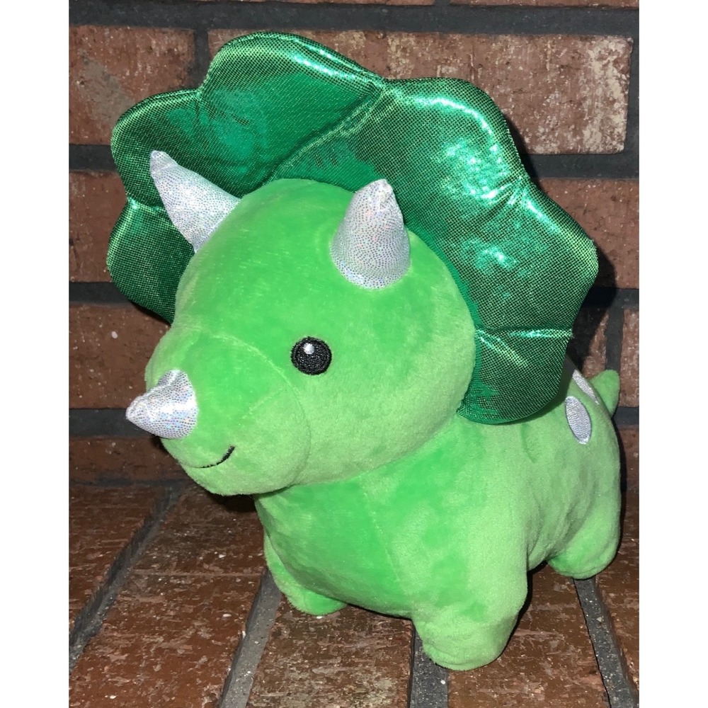 American Greetings Green Triceratops Dinosaur Plush Stuffed Animal Sparkly 12"